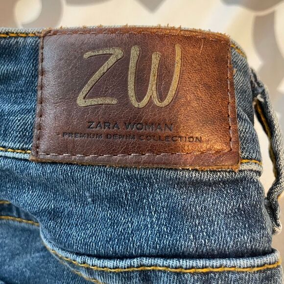 Zara Woman Distressed Mid Rise Skinny Jeans Blue Medium Wash Denim 6 - Picture 3 of 4